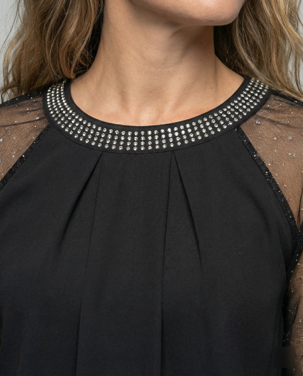 Niki | Elegant Sequined Mesh Sleeve Top