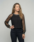 Niki | Elegant Sequined Mesh Sleeve Top