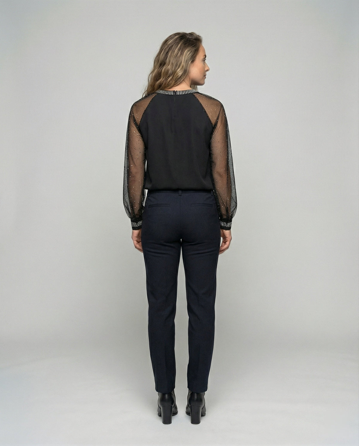 Niki | Elegant Sequined Mesh Sleeve Top
