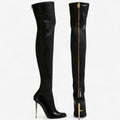 Women's Knee-High Boots with Pointed Toe and Side Zip