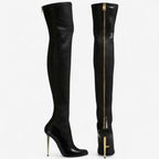 Women's Knee-High Boots with Pointed Toe and Side Zip