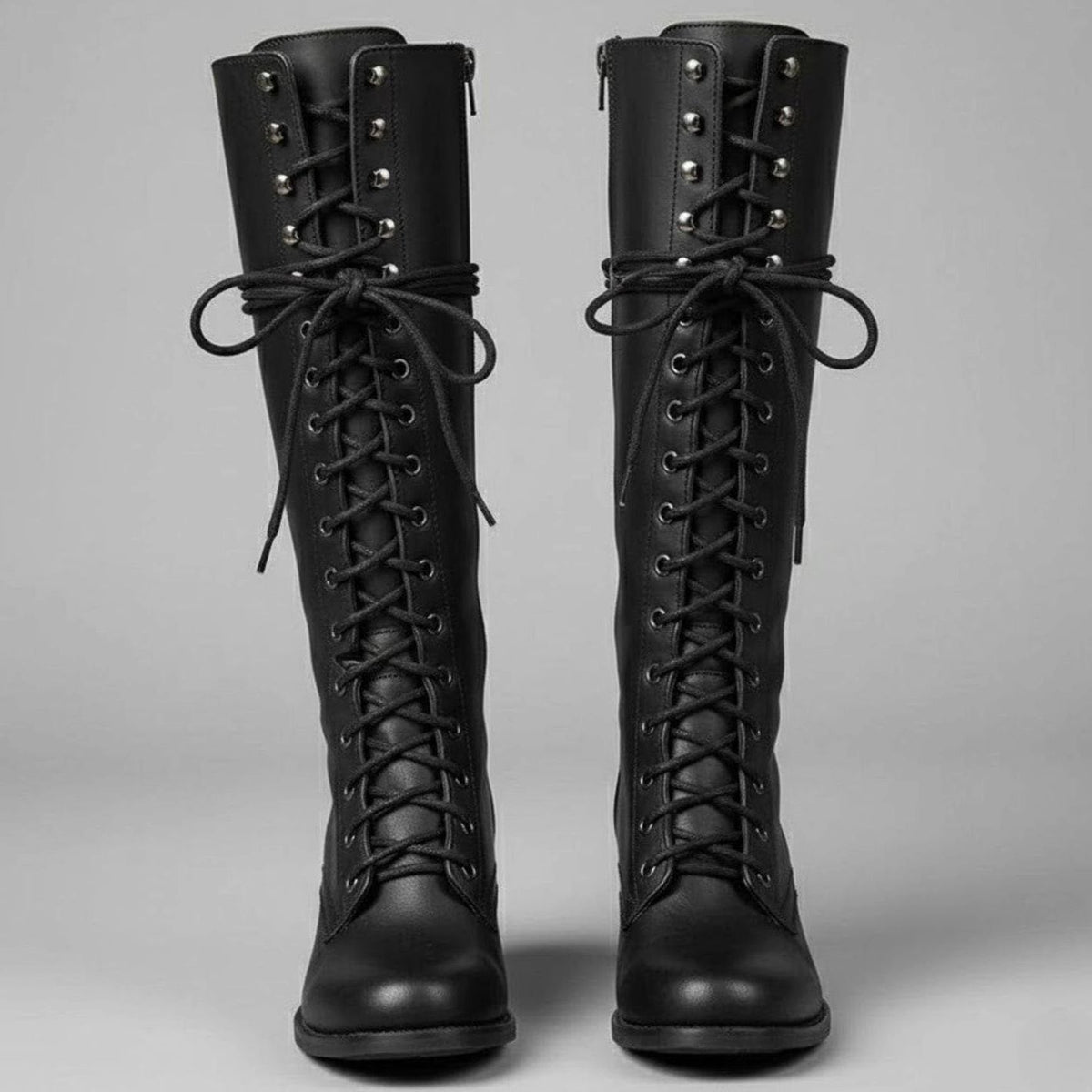 Women's Lace-Up Studded Block Heel Knee-High Boots