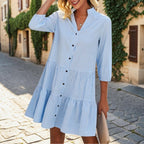 Women's Short Blue Gingham Shirt Dress