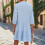 Women's Short Blue Gingham Shirt Dress