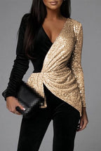 Women's Sparkling Sequin V-Neck Jumpsuit