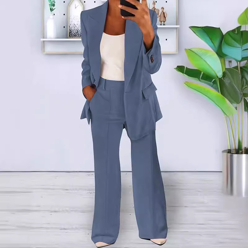 Women's Suit Set with 1-Button Blazer and Trousers