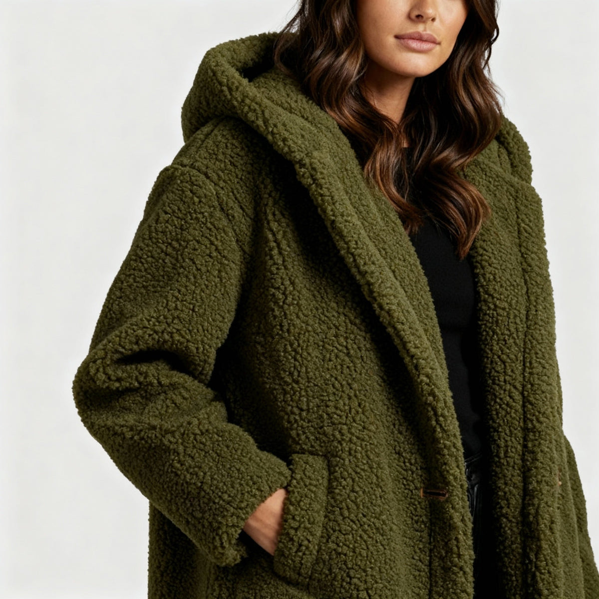 Niki | Plush hooded teddy coat for women