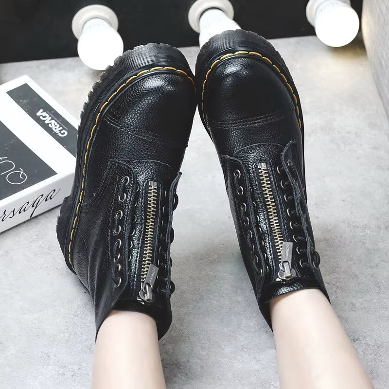 Women's Thick-Sole Ankle Boots with Front Zip