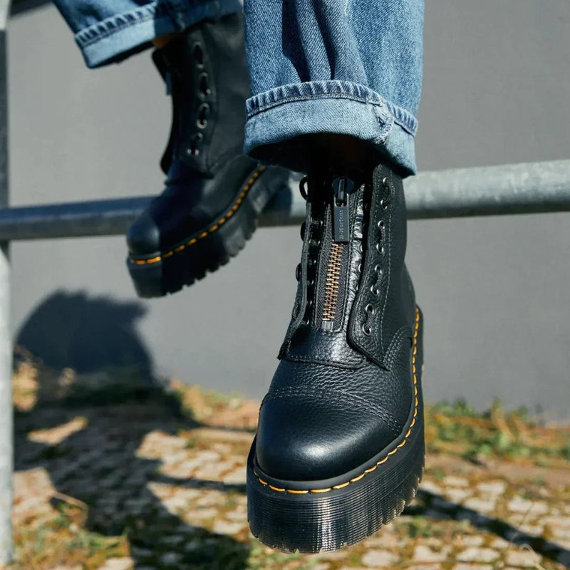 Women's Thick-Sole Ankle Boots with Front Zip