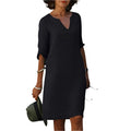 Women's V-Neck Midi Dress - Lightweight and Breathable Fabric