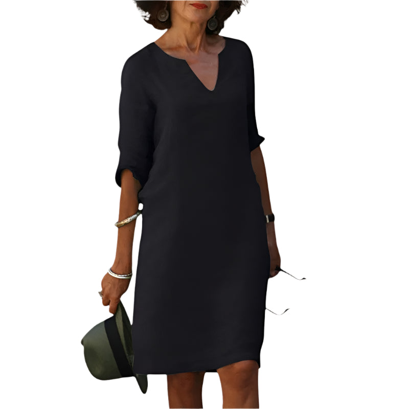 Women's V-Neck Midi Dress - Lightweight and Breathable Fabric
