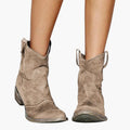 Women's Western Ankle Boots with Pull Tabs and Textured Sole