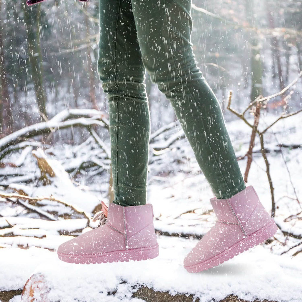 Women Suede Mid-Calf Snow Boot with Anti-slip Rubber Base