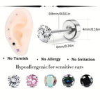 Women's Cubic Zirconia Surgical Stainless Steel Flat Back Earrings
