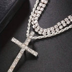 Women's Double Layer Artificial Crystal Cross Pendant Necklace