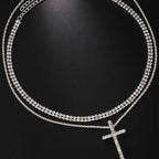 Women's Double Layer Artificial Crystal Cross Pendant Necklace
