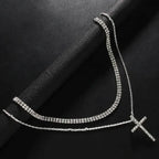 Women's Double Layer Artificial Crystal Cross Pendant Necklace