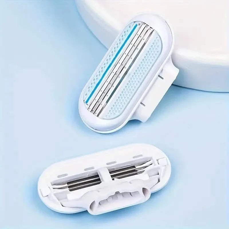 Women's Manual Hair Removal Tool, 1 Handle + 8 Blades, 3-layer Stainless Steel Blades, Non Slip Handle