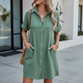 Women's Midi Shirt Dress Casual Short Sleeve | Dress