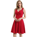 Women's Sleeveless Wrap V-Neck A-line Bridesmaid Cocktail Party Dress