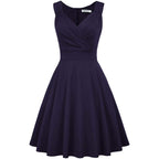 Women's Sleeveless Wrap V-Neck A-line Bridesmaid Cocktail Party Dress