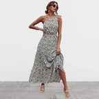 Women's Summer Floral One Shoulder Ruffled Hem Maxi Dresses