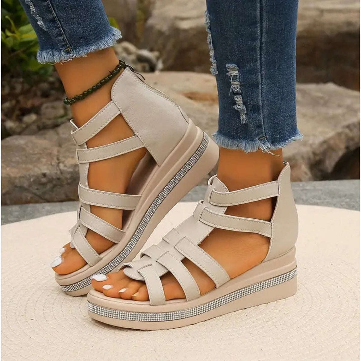 Women's Sandals Platform Wedge Open Toe Adjustable Strap Shoes