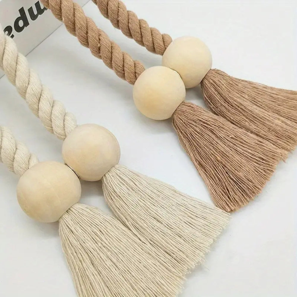 Wood Bead Tassel Curtain Holders | 2 Pc Set