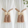 Wood Bead Tassel Curtain Holders | 2 Pc Set