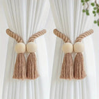 Wood Bead Tassel Curtain Holders | 2 Pc Set