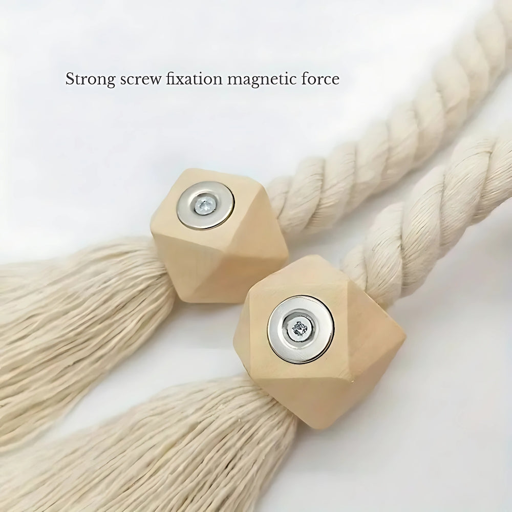 Wood Bead Tassel Curtain Holders | 2 Pc Set