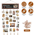 Wooden Hanging Picture Frame Display String Ropes with 30 Clips Writable Blackboard