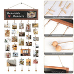 Wooden Hanging Picture Frame Display String Ropes with 30 Clips Writable Blackboard