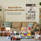 Wooden Hanging Picture Frame Display String Ropes with 30 Clips Writable Blackboard