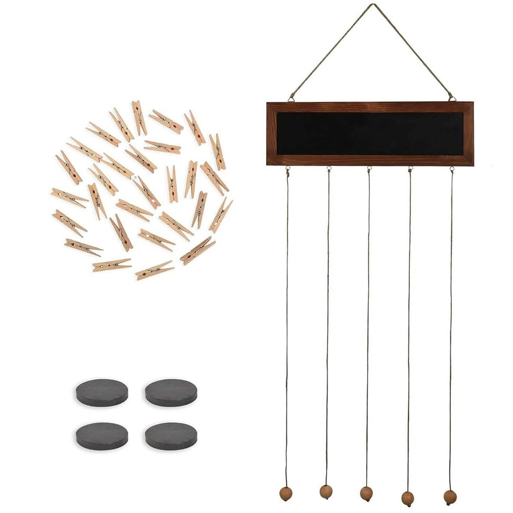 Wooden Hanging Picture Frame Display String Ropes with 30 Clips Writable Blackboard