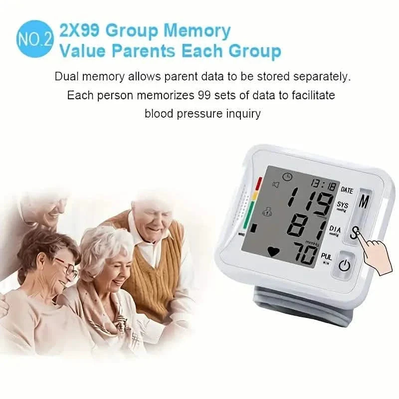 Wrist Blood Pressure Monitor with LCD Display, Adjustable Cuff with Irregular Heartbeat Detection