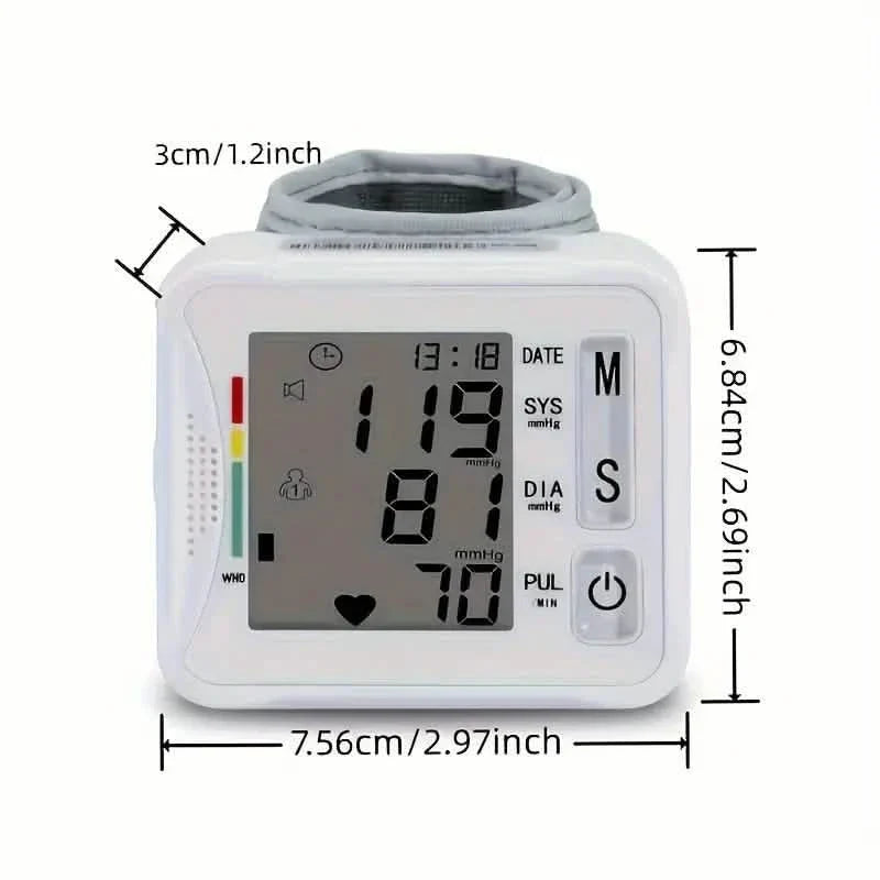 Wrist Blood Pressure Monitor with LCD Display, Adjustable Cuff with Irregular Heartbeat Detection