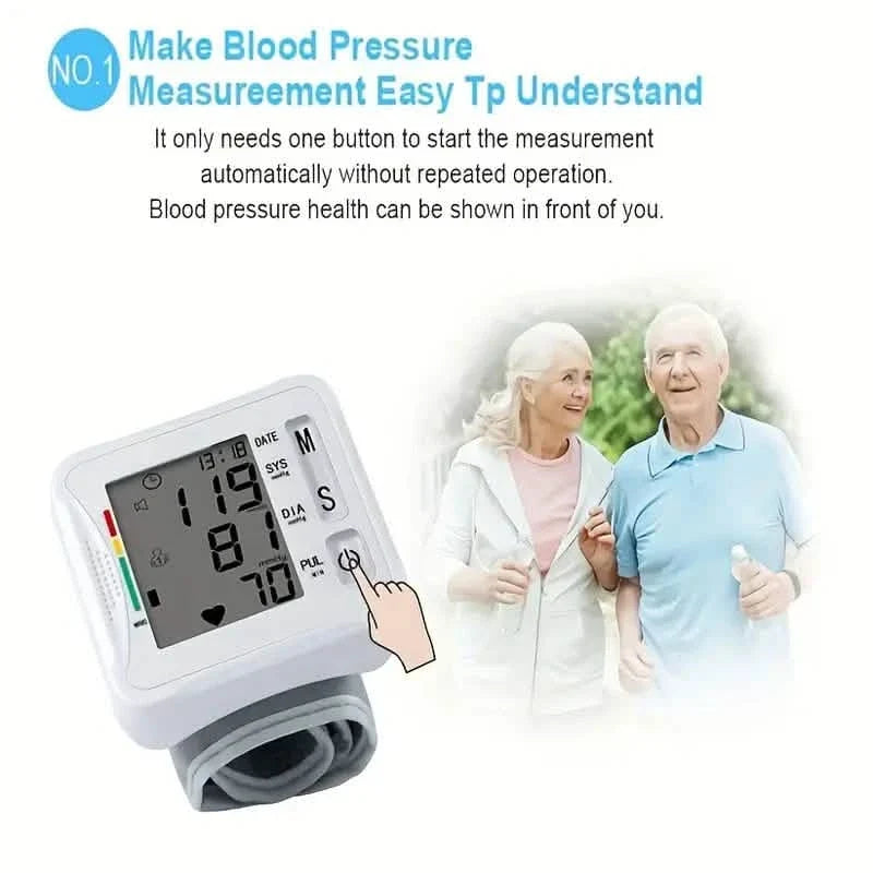 Wrist Blood Pressure Monitor with LCD Display, Adjustable Cuff with Irregular Heartbeat Detection