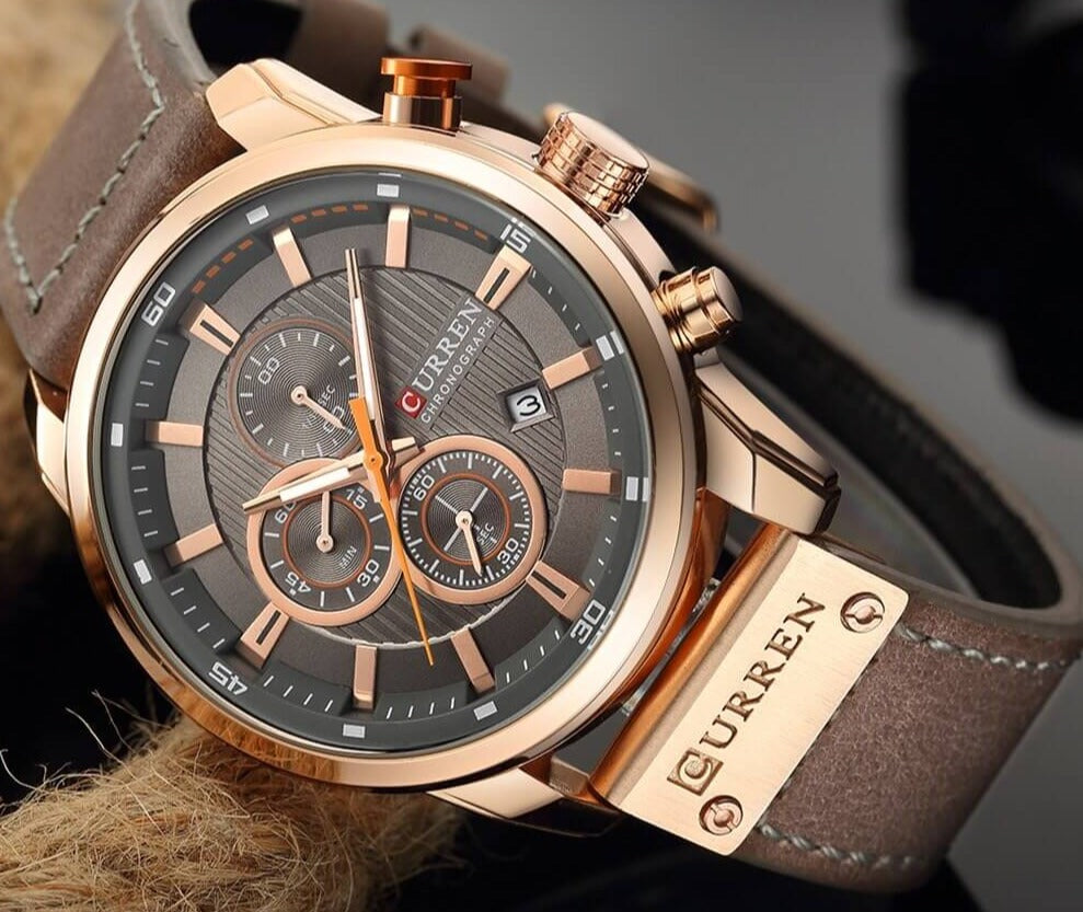 Men's Leather Strap Chronograph Watch