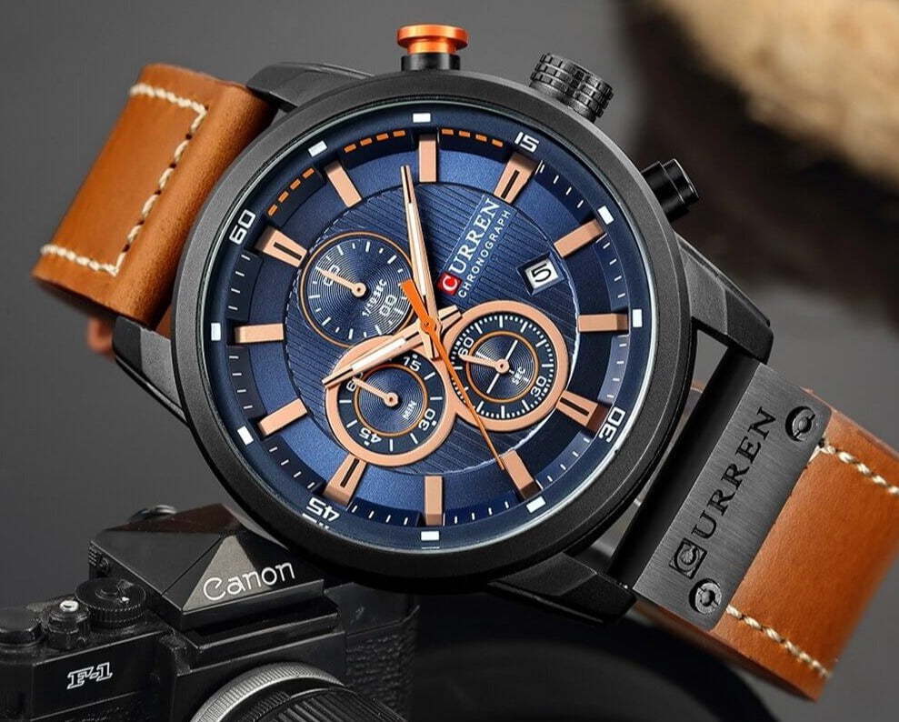 Men's Leather Strap Chronograph Watch