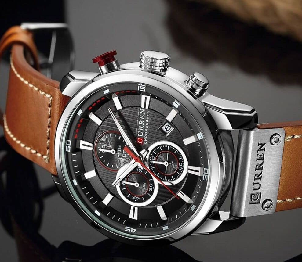 Men's Leather Strap Chronograph Watch